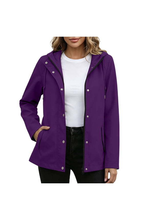 Womens Rain Jacket Spring Summer Zip-up Hooded Waterproof Windproof with Pockets