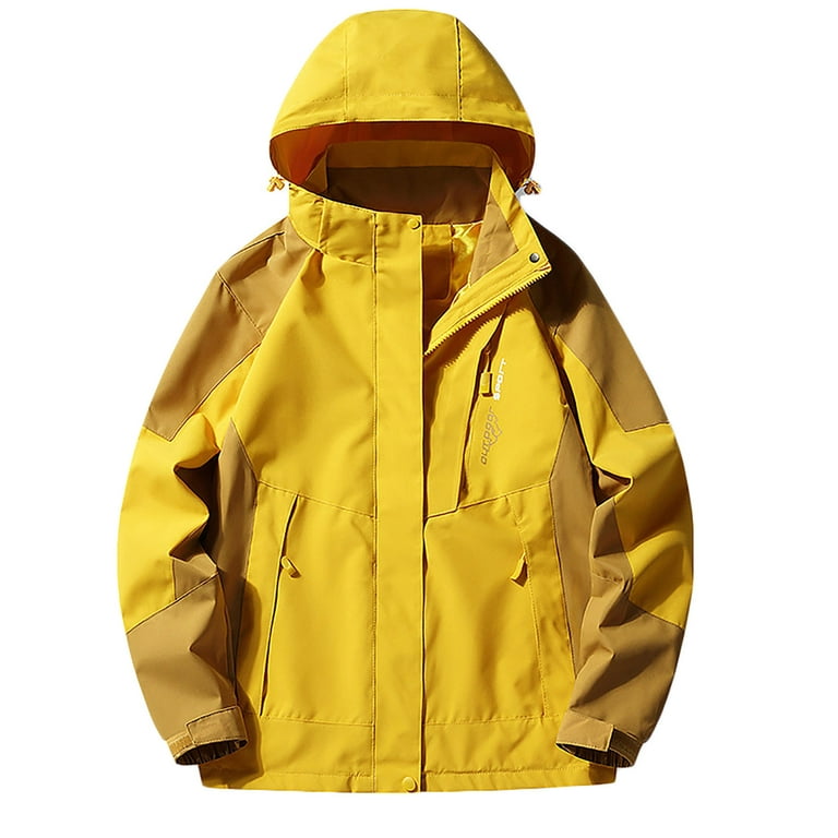 Womens Rain Jacket Waterproof Coat with Hood Women's Outdoor Single-layer  Sprinker Suit Casual Lapel Zipper Loose Soft Top Hooded Coat Yellow XL Fall  for Savings 