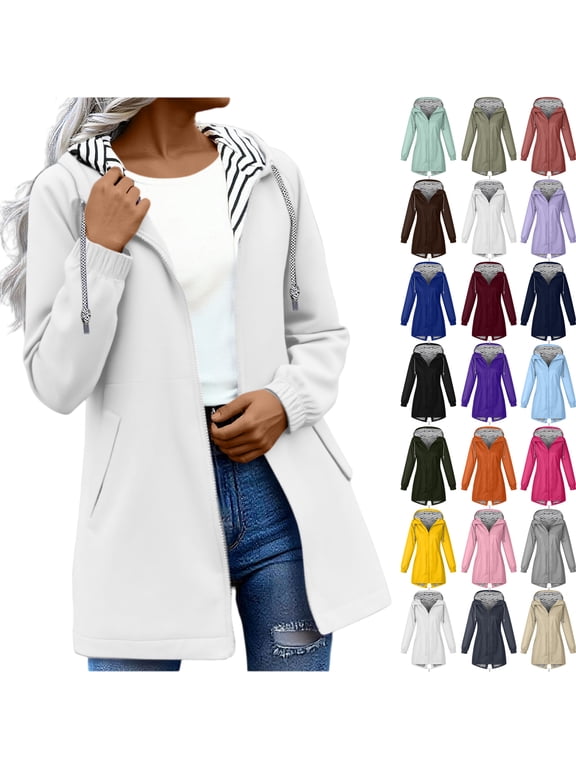 Womens Rain Jacket Waterproof Coat with Hood Solid Outdoor Plus Size Hooded Raincoat Windproof Pocket Coat