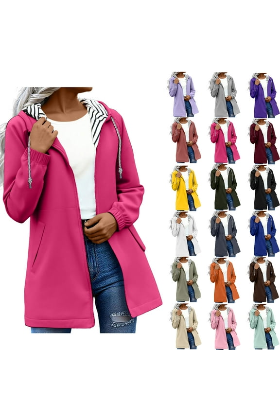 Womens Rain Jacket Waterproof Coat with Hood Women Solid Rain Jacket Outdoor Plus Size Hooded Raincoat Windproof Gray L Fall