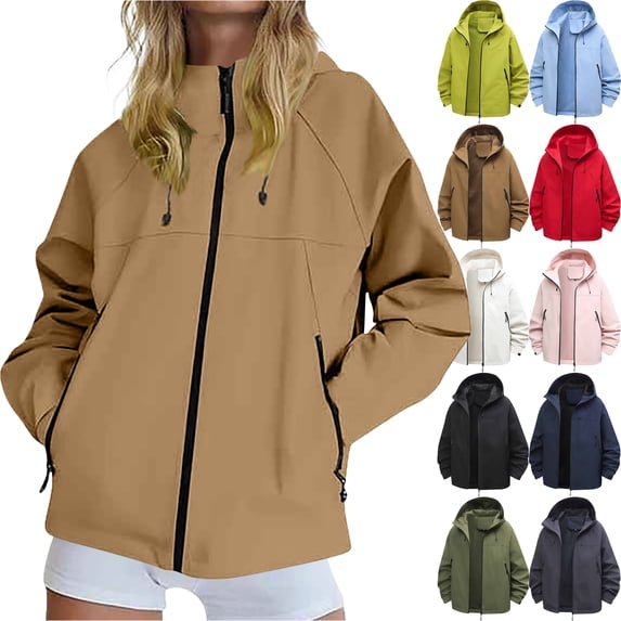 Womens Rain Jacket Waterproof Outdoor Hiking Raincoat Women Lined Rain Jacket Lightweight Hooded Jackets Trench Coats Rain Coats for Women