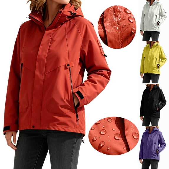 Womens Rain Jacket Waterproof Plus Size Hooded Raincoat Lightweight Zip up Hiking Jacket Casual Athletic Windbreaker with Pockets