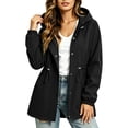 thumbnail image 1 of Womens Rain Jacket with Hood Softshell Warm Windbreaker Lightweight Drawstring Trench Raincoat Travel Outdoor Jackets with Pockets Black S, 1 of 5