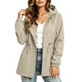 thumbnail image 1 of Womens Rain Jacket with Hood Softshell Warm Windbreaker Lightweight Drawstring Trench Raincoat Travel Outdoor Jackets with Pockets Khaki M, 1 of 5