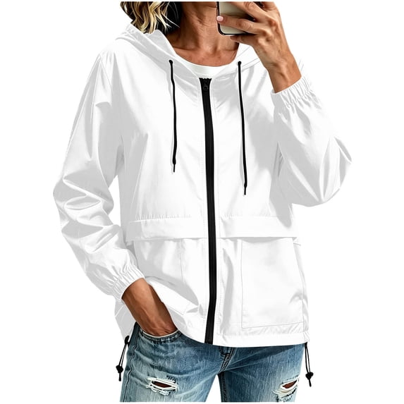 Womens Rain Jackets 2026 Plus Size Lightweight Raincoats Waterproof Hooded Zipper Windbreaker Outdoor Hiking Coat with Pockets