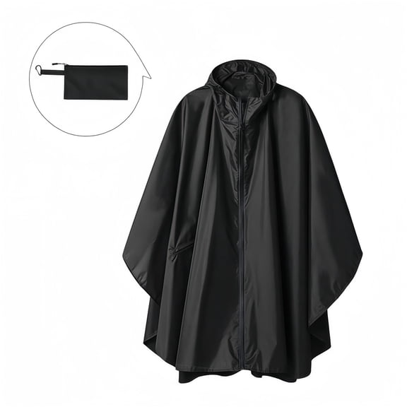 Womens Rain Poncho Stylish Waterproof Raincoat with Hood Zipper Raincoat Adult Men's and Women's Zipper Cape Raincoat Raincoat Backpack Cycling Outdoor Campingblack