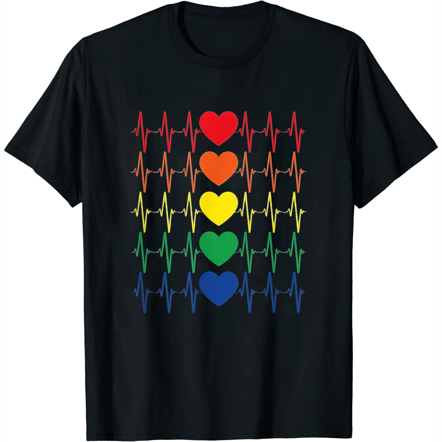 Womens Rainbow Heartbeat Lgbt Gay Pride Queer Flag Gift T-Shirt Black ...