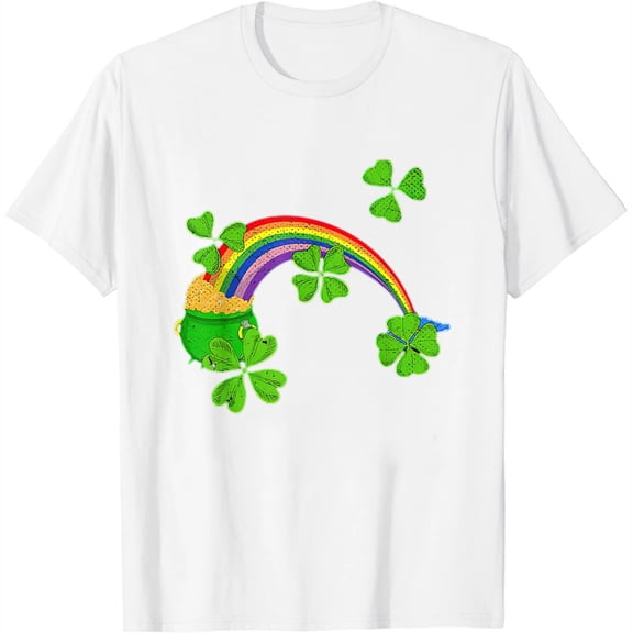 Womens Rainbow Lucky Four Leaf Irish Shamrock St Patricks Day T-Shirt White 4X-Large