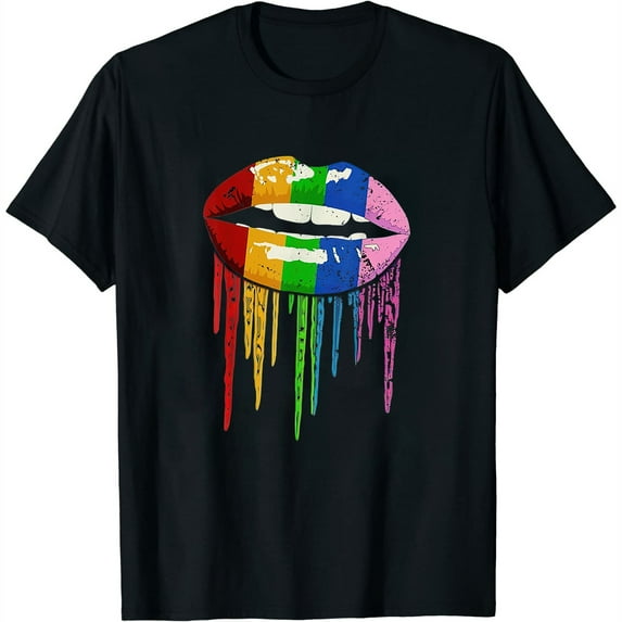 Womens Rainbow Pride Flag Lips Lgbt Pride Flag, Gay Pride Flag T-Shirt White Small