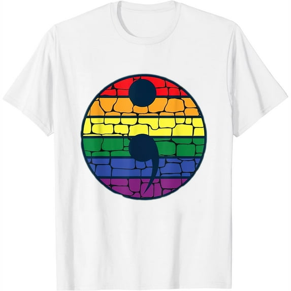 Womens Rainbow Semi Colon Gay Or Therapist T-Shirt White Large