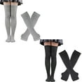 thumbnail image 1 of Womens Rainbow Striped Knee High Thigh High Socks Arm Warmers Set Fingerless Gloves Halloween Costume 2Pcs, 1 of 3