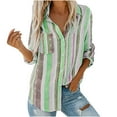 thumbnail image 1 of Womens Rainbow Striped Print Long Sleeve Tops with Pockets Single Breasted Lapel Tunic Blouses Loose Casual Shirts, 1 of 7