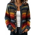 thumbnail image 1 of Womens Rainbow Striped Sweater Button Down Cardigan Sweaters Long Sleeve Knit Open Front Sweaters Pullover Cozy Lightweight Colorful Stripes Sweaters Pullover Loose Fit Warm Outfits, 1 of 4
