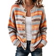 thumbnail image 1 of Womens Rainbow Striped Sweater Button Down Cardigan Sweaters Long Sleeve Knit Open Front Sweaters Pullover Cozy Lightweight Colorful Stripes Sweaters Pullover Loose Fit Warm Outfits, 1 of 4