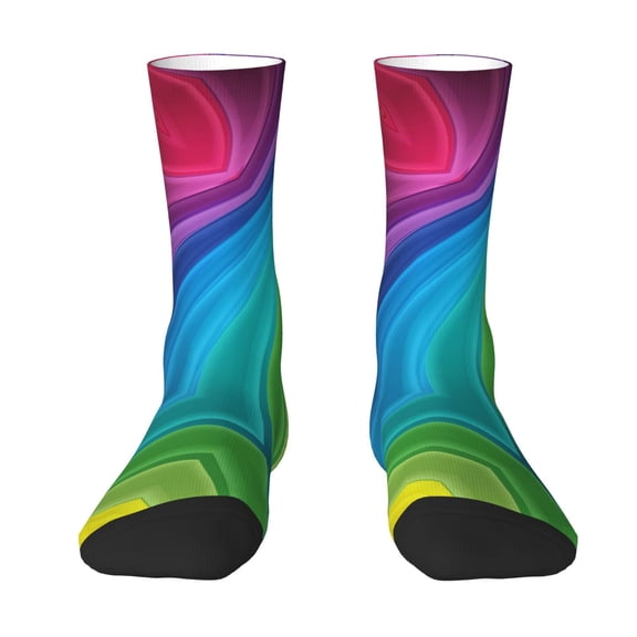 Womens Rainbow Stripes Dress Crew Socks Colorful Novelty Socks