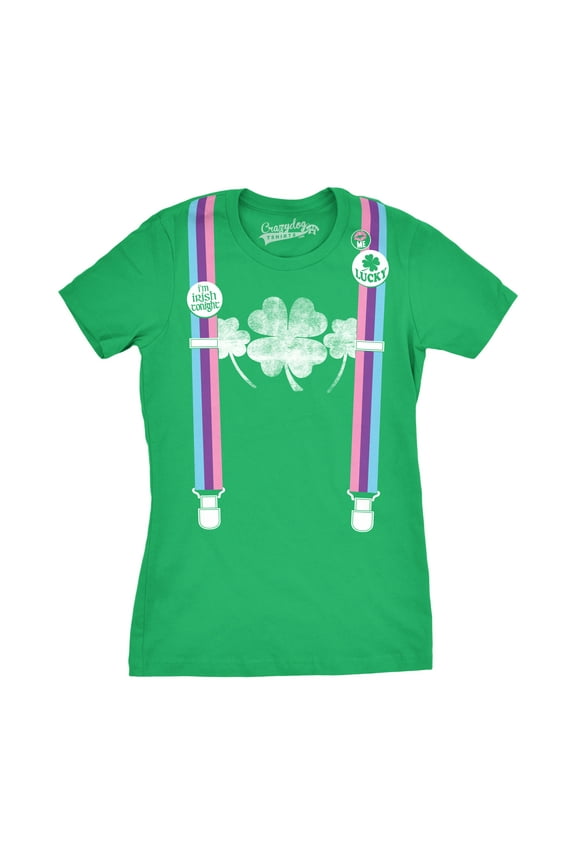 Womens Rainbow Suspenders Funny Saint Patricks Day Shamrock St Pattys T Shirt Womens Graphic Tees
