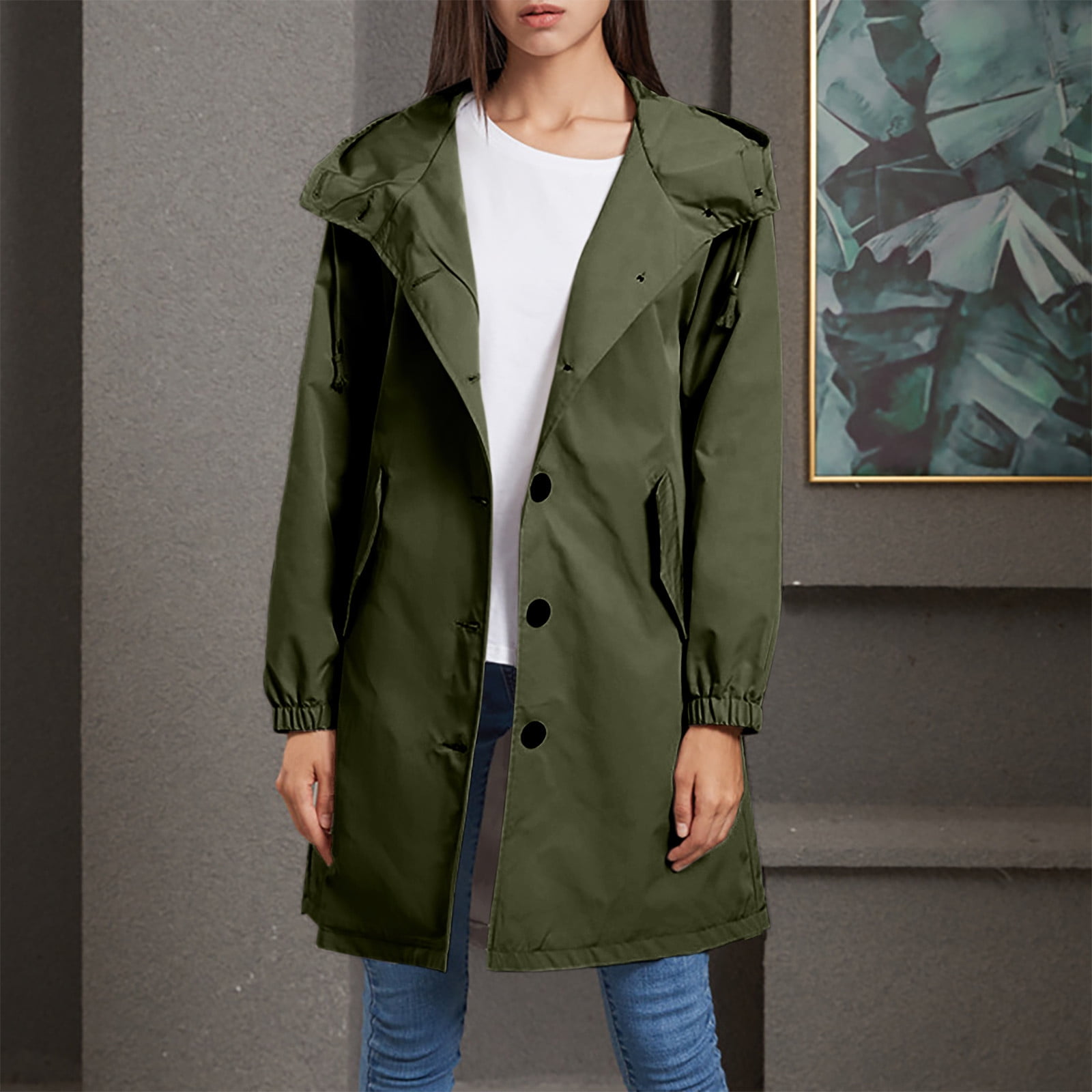  Bloggerlove Rain Jacket Women Lightweight Raincoat Waterproof  Windbreaker Striped Climbing Outdoor Hooded Trench Coats S-XXL : Clothing