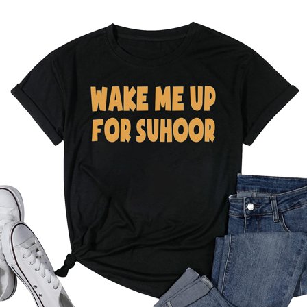Womens Ramadan Kareem Shirts Wake Me Up For Suhoor Islamic Fasting T Shirt Black Small