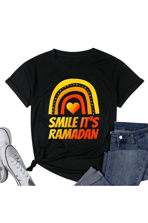 Womens Ramadan Shirt Muslim T Shirt Eid Clothes Ramadan Mubarak T-Shirt Black Medium