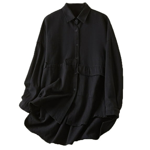 Womens Rash Guard Long Sleeve Shorts Basic Tops for Woman Casual Solid Loose Mid Length Long Sleeve Turndown Collar Blouse