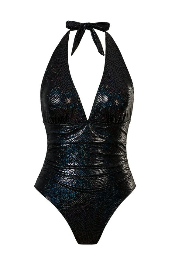 Womens Rave Wear Bodysuit Snakeskin Print Sexy- Swimsuit for Festival Dance Rave Clothing Black S