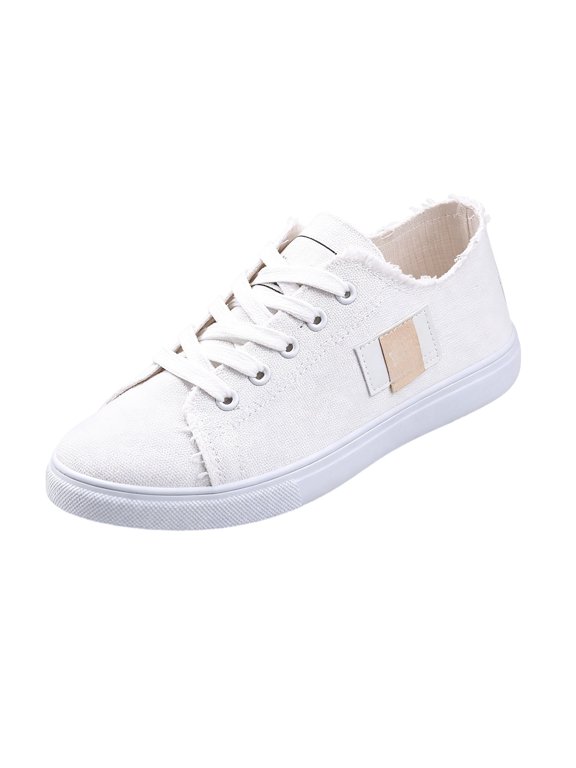 Womens Raw Edge Canvas Sneakers, Lace Up Low Top Casual Flat Shoes for Daily Wear