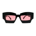 thumbnail image 1 of Womens Razor Blade Geometric Thick Horn Rim Temple Rectangle Sunglasses Black Burgundy, 1 of 4
