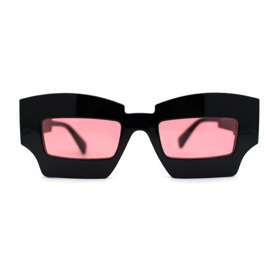 Womens Razor Blade Geometric Thick Horn Rim Temple Rectangle Sunglasses Black Burgundy