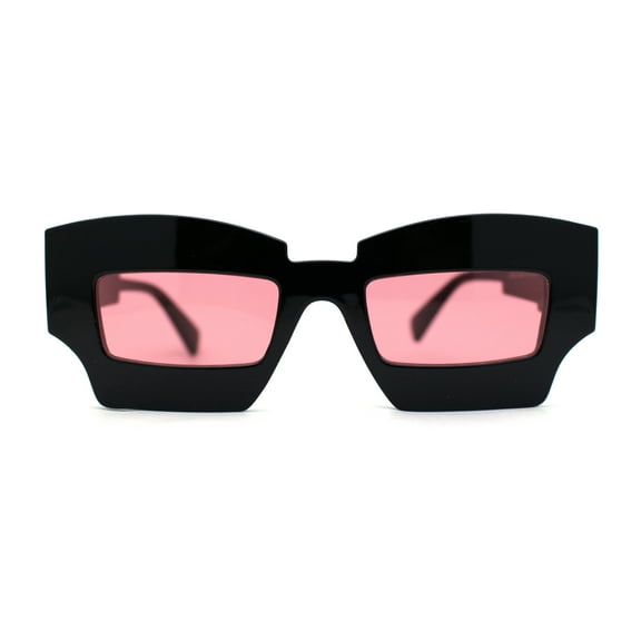 Womens Razor Blade Geometric Thick Horn Rim Temple Rectangle Sunglasses Black Burgundy