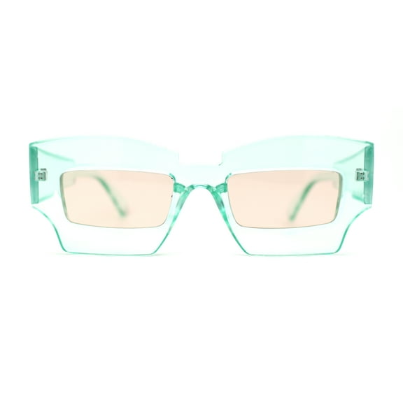 Womens Razor Blade Geometric Thick Horn Rim Temple Rectangle Sunglasses Green Beige