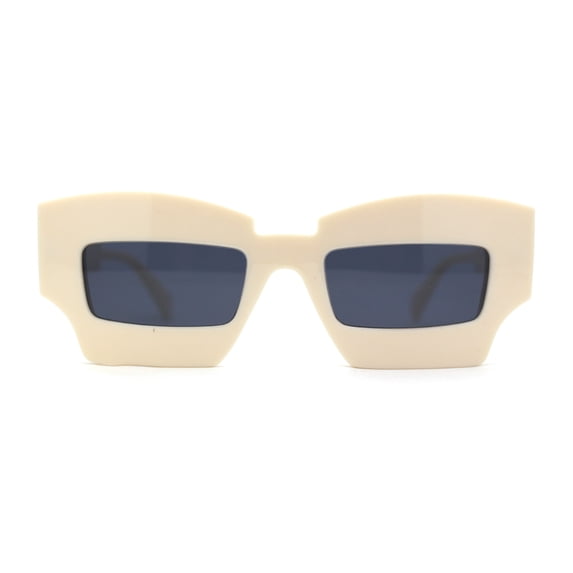 Womens Razor Blade Geometric Thick Horn Rim Temple Rectangle Sunglasses Ivory Black