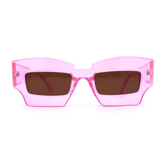 Womens Razor Blade Geometric Thick Horn Rim Temple Rectangle Sunglasses Pink Brown