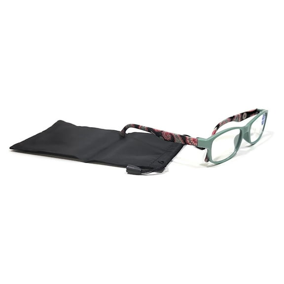 Womens Reading Glasses Floral Flower Readers Eyeglasses Blue Green + Soft Case