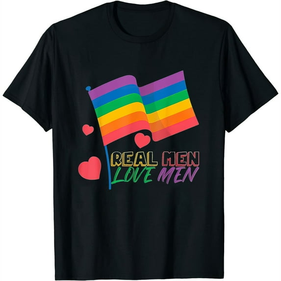 Womens Real Men Love Men Lgbt Pride Flag T-Shirt Black X-Large