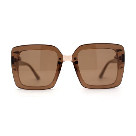 Womens Rectangle Elegant Rimless Plastic Butterfly Designer Sunglasses Beige Brown