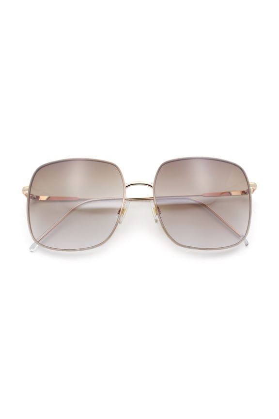 Womens Rectangle Exposed Lens Edge Thin Metal Rim Designer Fashion Sunglasses Gold Clear - Light Brown