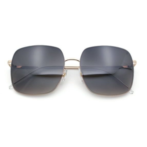 Womens Rectangle Exposed Lens Edge Thin Metal Rim Designer Fashion Sunglasses Gold - Smoke