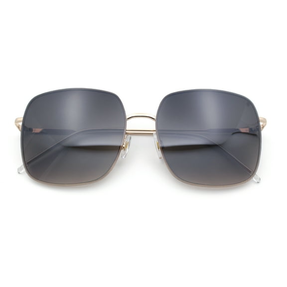 Womens Rectangle Exposed Lens Edge Thin Metal Rim Designer Fashion Sunglasses Gold - Smoke