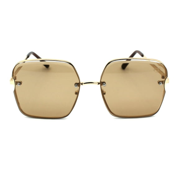 Womens Rectangle Fashion Beveled Exposed Lens Sunglasses Gold Brown