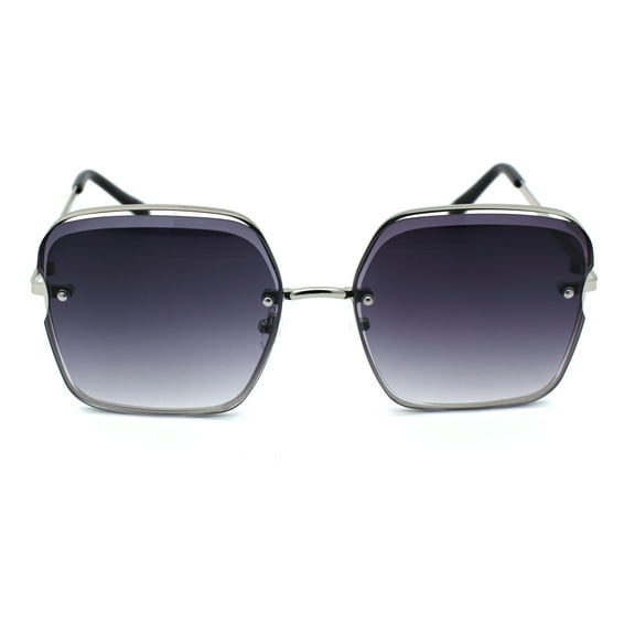 Womens Rectangle Fashion Beveled Exposed Lens Sunglasses Silver Smoke