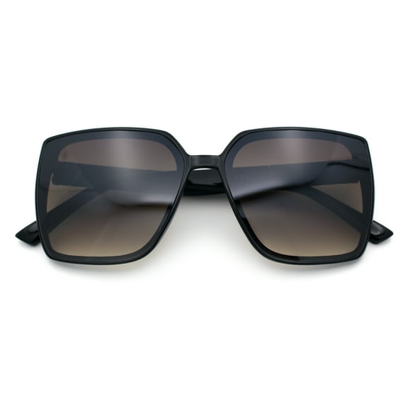 Womens Rectangle Inset Lens Minimalist Fashion Plastic Sunglasses Black - Brown