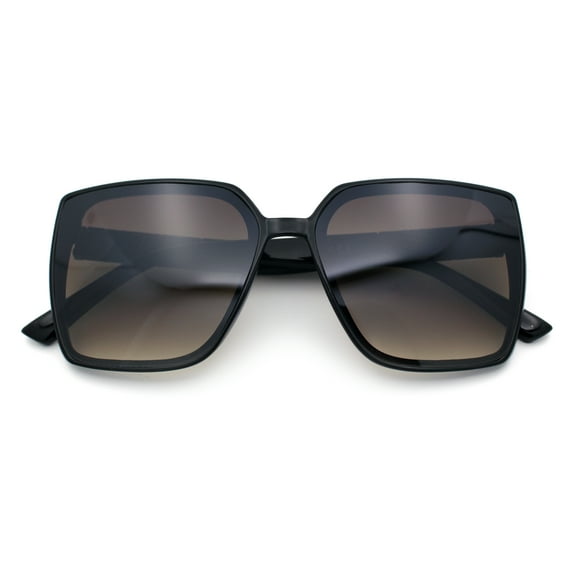 Womens Rectangle Inset Lens Minimalist Fashion Plastic Sunglasses Black - Brown