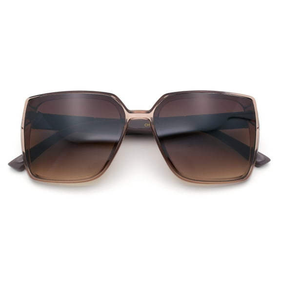 Womens Rectangle Inset Lens Minimalist Fashion Plastic Sunglasses Peach - Brown