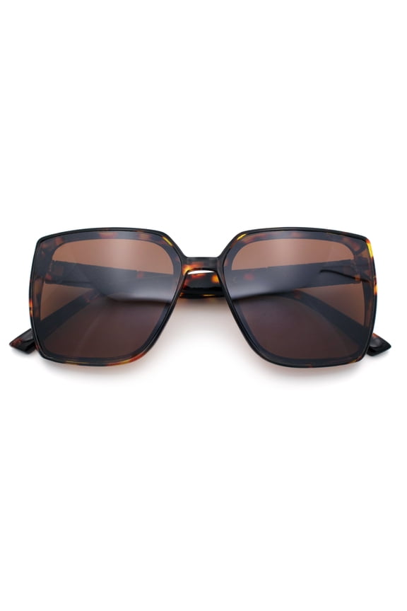 Womens Rectangle Inset Lens Minimalist Fashion Plastic Sunglasses Tortoise - Brown
