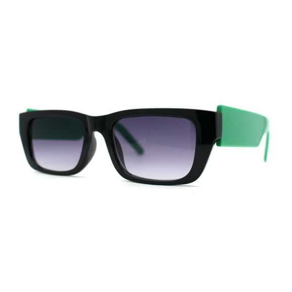 Womens Rectangle Mod Thick Arm Plastic Minimal Sunglasses Black Green Smoke