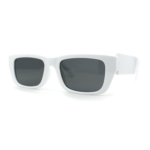 Womens Rectangle Mod Thick Arm Plastic Minimal Sunglasses White Black