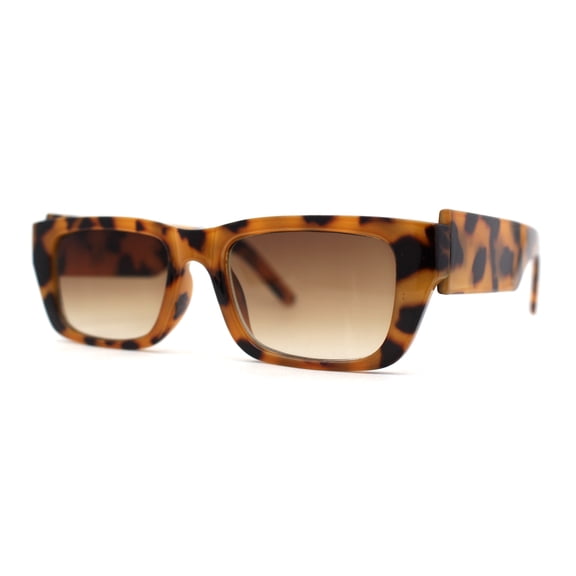 Womens Rectangle Mod Thick Arm Plastic Minimal Sunglasses Yellow Tortoise Brown