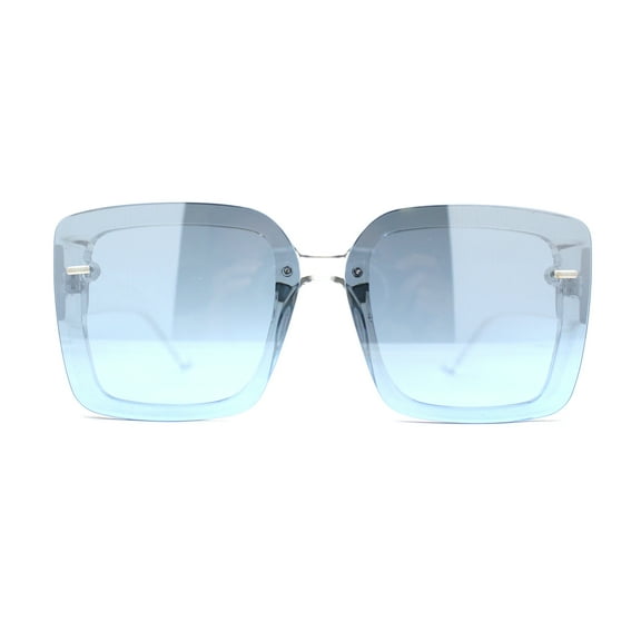 Womens Rectangle Rimless Thick Plastic Retro Designer Sunglasses Clear Blue