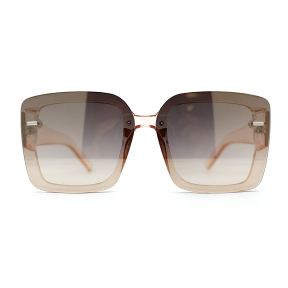 Womens Rectangle Rimless Thick Plastic Retro Designer Sunglasses Peach Brown Mirror