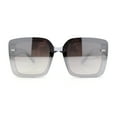 thumbnail image 1 of Womens Rectangle Rimless Thick Plastic Retro Designer Sunglasses Slate Silver Mirror, 1 of 4